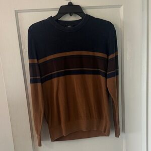 Express Men's Striped Crewneck Sweater - Navy & Brown